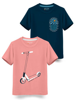 HELLCAT - Trendy Pink Petrol Blue Graphic T-Shirts (Pack of 2)