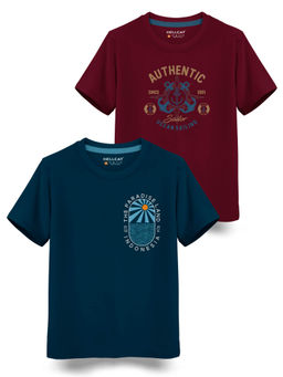 HELLCAT - Trendy Petrol Blue Burgundy Graphic T-Shirts (Pack of 2)