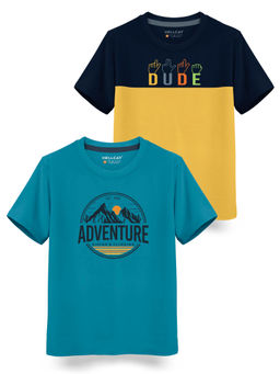 HELLCAT - Trendy Turquoise Yellow Graphic T-Shirts (Pack of 2)