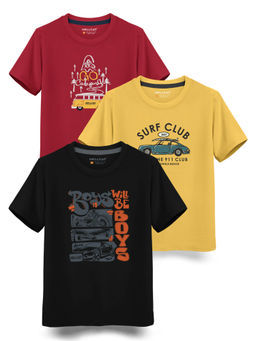 HELLCAT - Trendy Black Mustard Maroon Graphic T-Shirts (Pack of 3)