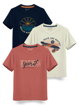 HELLCAT - Trendy Brick Beige Navy Blue Graphic T-Shirts (Pack of 3)