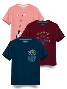 HELLCAT - Trendy Petrol Blue Burgundy Pink Graphic T-Shirts (Pack of 3)