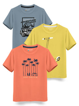 HELLCAT - Trendy Saffron Toddler Yellow Bluish Grey Graphic T-Shirts (Pack of 3)