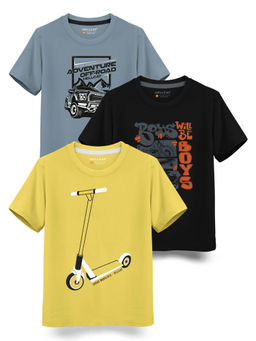 HELLCAT - Trendy Toddler Yellow Black Bluish Grey Graphic T-Shirts (Pack of 3)