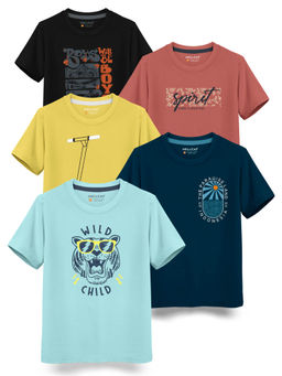 HELLCAT - Trendy Green Blue Toddler Yellow Brick Black Graphic T-Shirts (Pack of 5)