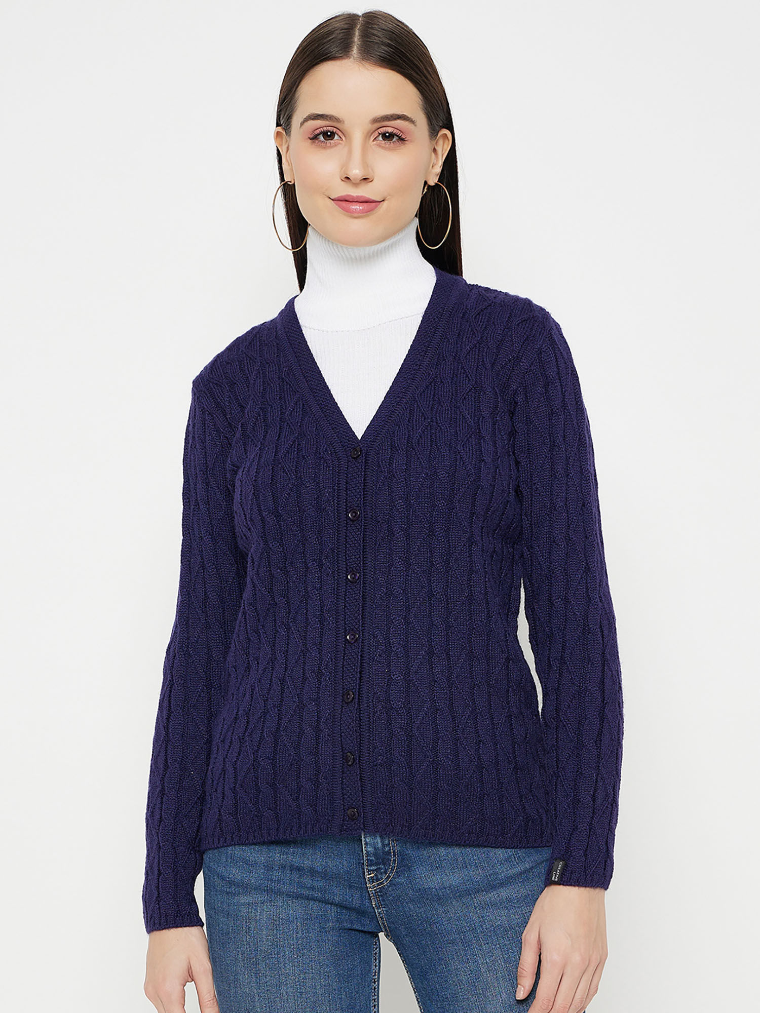 creative line Navy Solid Knitted Cardigan-picture-1