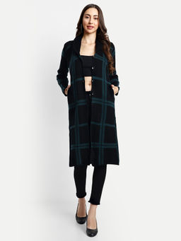 Creative Line - Black & Teal Women Knitted Wool Coat