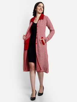 Creative Line - Red Women Knitted Wool Long Coat
