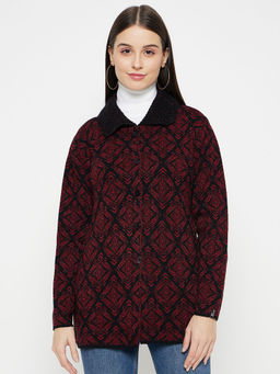 Creative Line - Red Woven Knitted Cardigan