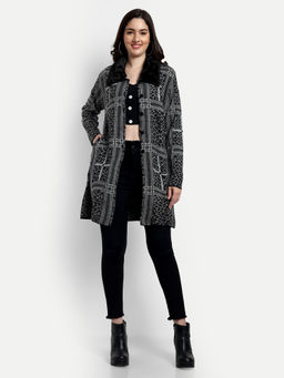 Creative Line - Grey Women Knitted Wool Long Coat