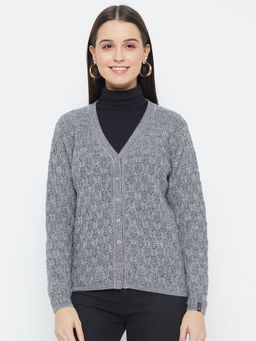 Creative Line - Grey Solid Knitted Cardigan