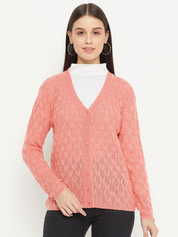 Creative Line - Peach Solid Knitted Cardigan