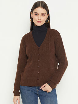 Creative Line - Brown Solid Knitted Cardigan