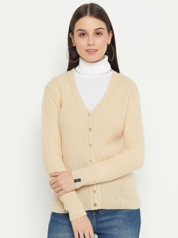 Creative Line - Beige Solid Knitted Cardigan