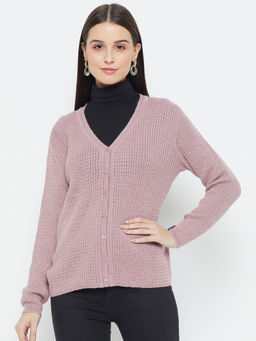 Creative Line - Mauve Solid Knitted Cardigan