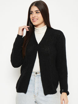Creative Line - Black Solid Knitted Cardigan