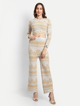 Creative Line - Mustard Woven Knitted Crop Top & Pant Co-Ord (Set of 2)