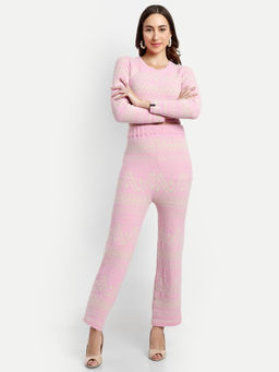 Creative Line - Pink Woven Knitted Crop Top & Pant Co-Ord (Set of 2)