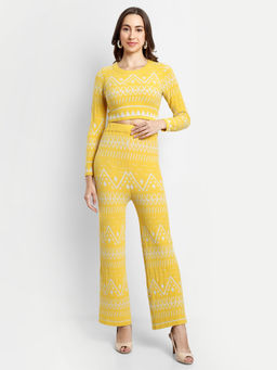 Creative Line - Yellow Woven Knitted Crop Top & Pant Co-Ord (Set of 2)