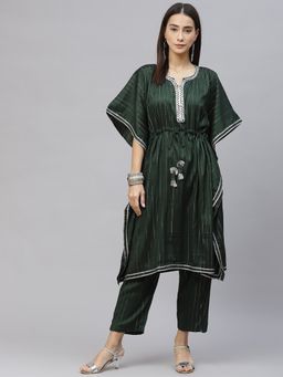 Laado - Bottle Green Lurex Kaftan Set (Set of 2)