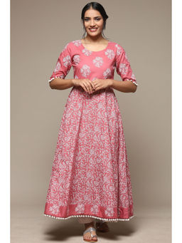 Biba - Women Pink Cotton Floral Printed Anarkali Kurta