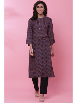 Biba - Women Navy Blue Rayon Printed Kurta