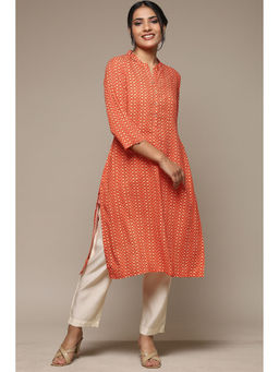 Biba - Women Orange Rayon Straight Printed Kurta