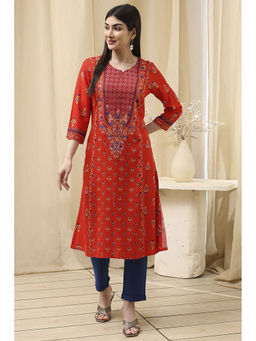 Biba - Women Red Viscose Rayon Floral Printed Kurta