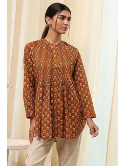 Biba - Women Brown Cotton Floral Printed Short Kurti