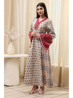 Biba - Women Off White Cotton Printed Long Kurta