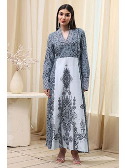 Biba - Women Dark Blue Floral Printed A-Line Long Kurta
