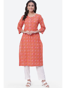 Biba - Women Coral Cotton Printed Kurta