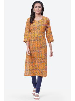 Biba - Women Mustard Cotton Printed Kurta