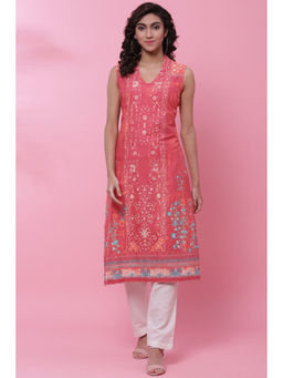 Biba - Women Fuchsia Pink Cotton Floral Print Straight Kurta