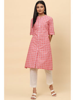 Biba - Women Dusty Pink Cotton Printed Kurta