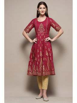 Biba - Women Maroon Cotton Printed Anarkali Kurta