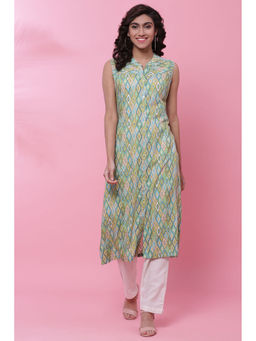 Biba - Women Green Rayon Printed Kurta
