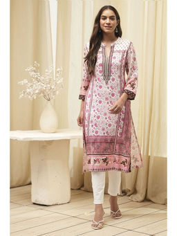 Biba - Women Pink Rayon Straight Floral Print Kurta