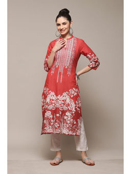 Biba - Women Red Cotton Floral Printed Kurta