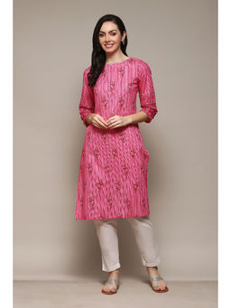 Biba - Women Pink Cotton Straight Floral Printed Kurta