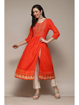 Biba - Women Red Cotton A-Line Printed Kurta