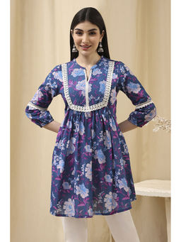 Biba - Women Navy Blue Cotton Floral Print Kurti