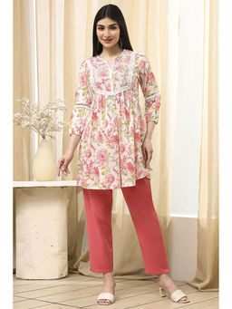 Biba - Women Blush Pink Cotton Floral Print Kurti