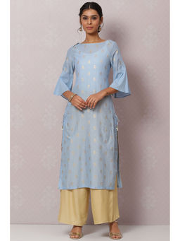 Biba - Women Blue Straight Cotton Floral Print Kurta