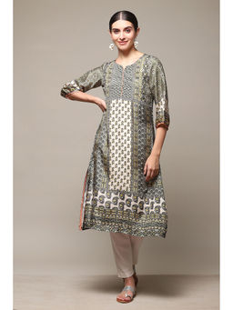 Biba - Women Olive Viscose A-Line Printed Kurta