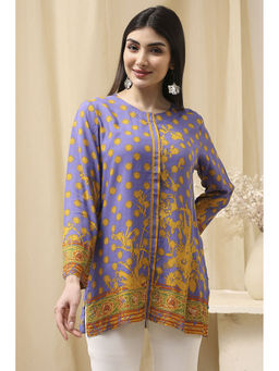 Biba - Women Purple Muslin Floral Print Straight Kurti