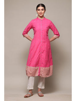 Biba - Women Pink Cotton Blend A-Line Ikat Printed Kurta