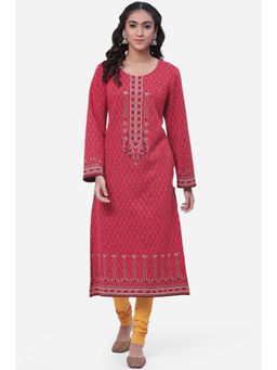 Biba - Women Red Straight Poly Cotton Printed Kurta