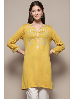 Biba - Women Yellow Straight Embroidered Kurti