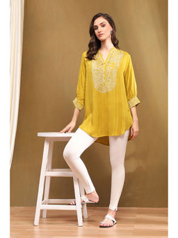 Biba - Women Mustard Embroidered Thread Work Kurti